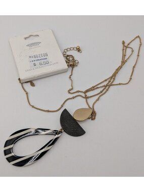 Icon Collection Geometric Pendant Necklace Black White Gold Retro 80s